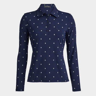 Поло-рубашка женская, с длинным рукавом на пуговицах, темно синяя с принтом, G/Fore 100015 фото
