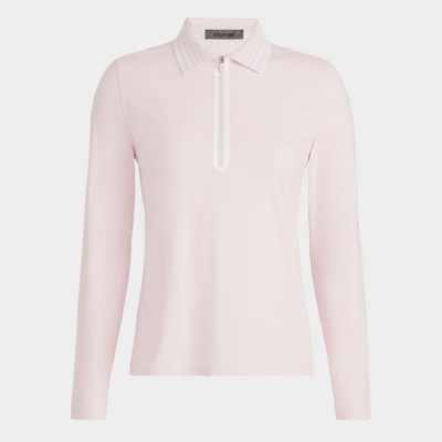 Поло-рубашка женская, с длинным рукавом на застежке, розовая в белую полоску на воротнике, G/Fore 100016 фото